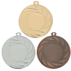 Medalj med ett skruvande mönster, som Brons, Silver och Guld.