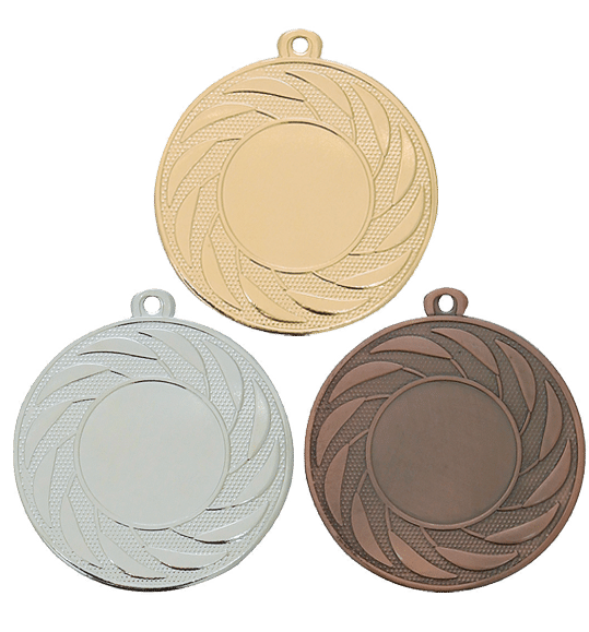 Medalj med ett skruvande mönster, som Brons, Silver och Guld.