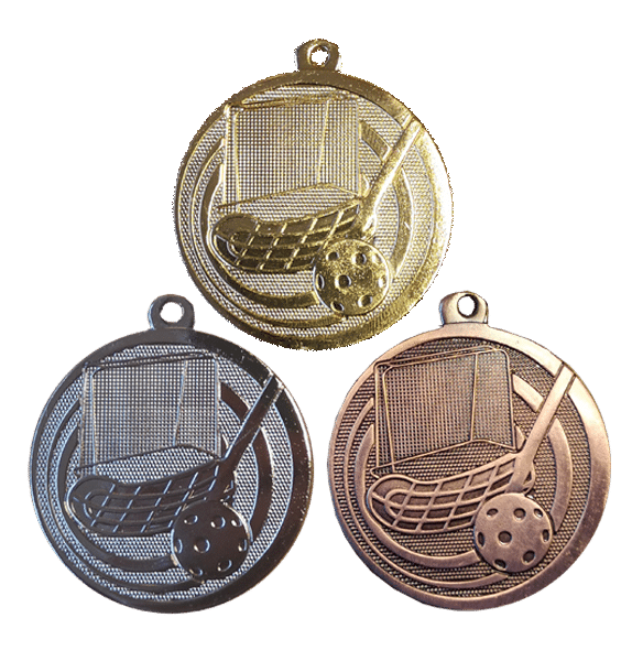Innebandymedalj i guld-silver-brons