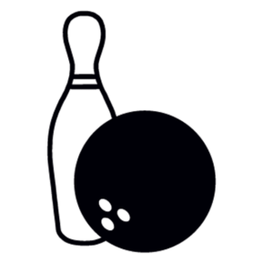 Motiv av en bowlingboll och en bowlingkägla