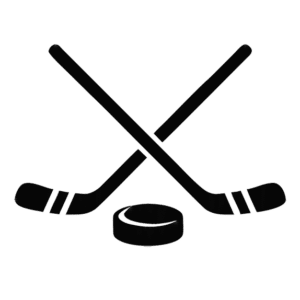 Motiv av två ishockey klubbor och en puck